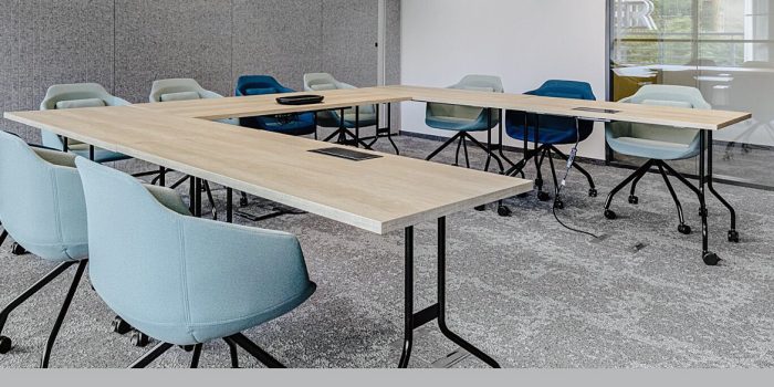 Large U-shaped folding conference tables