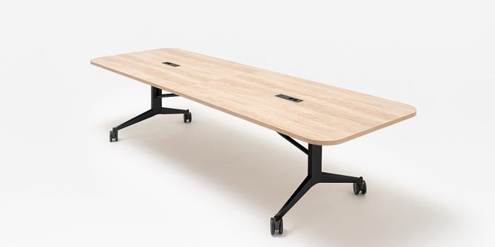 Oak and black folding conference table