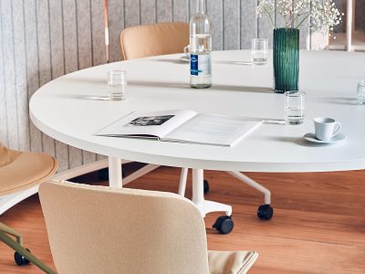 Round folding office table closeup